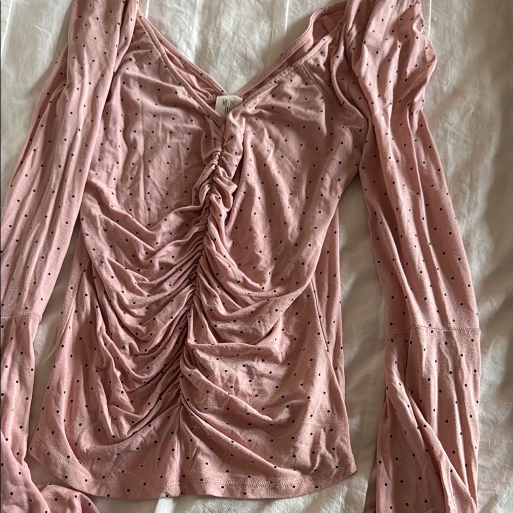 We The Free Pink Ruched Long Sleeve Blouse